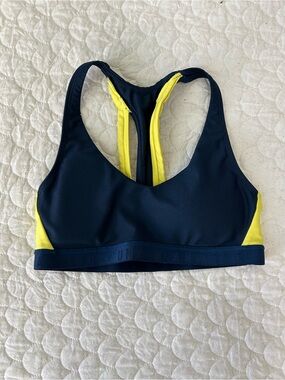 Under Armour Navy with Yellow Trim Racerback Sports Bra - built in padding